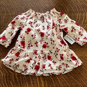 Old Navy White Top with Red Floral Print